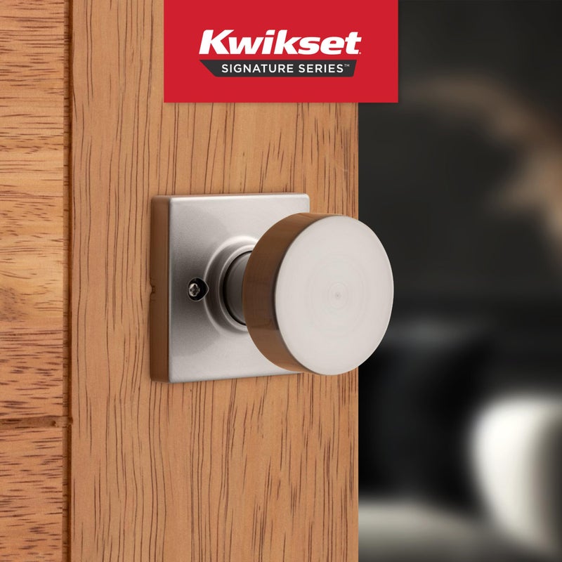 Kwikset Pismo Dummy Door Knob, Single Sided Handle for Closets, French Double Doors, and Pantry, Satin Nickel Non-Turning Interior Push/Pull Door Knob, with Microban Protection, Square Rose - Image 2